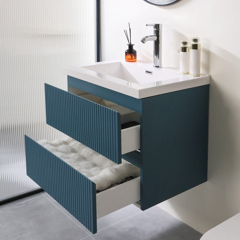 Wonline 23.8inch Bathroom Vanity Cabinet with Sink and Double Drawers(White)