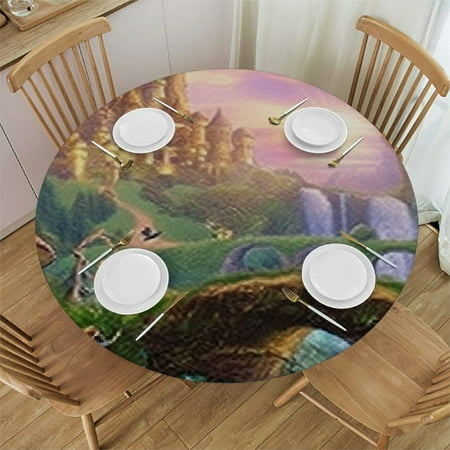 

Autua Mushroom House Round Table Cover Stain Resistant Washable for Indoor Outdoor Kitchen Dining Wedding Parties 100% Polyester Picnic Farmhouse Tablecloths 46 -50