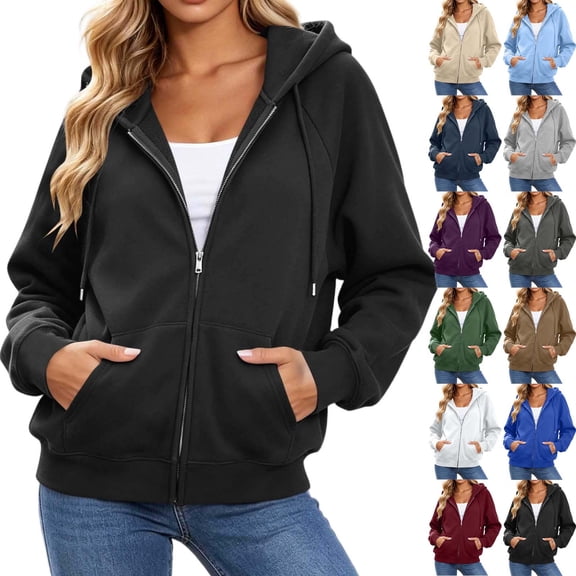 YanHoo Zip Up Hoodie Women Oversized 2026 Zip Up Y2K Casual Long Sleeve Hooded Sweatshirts Fall Winter Casual Track Jackets