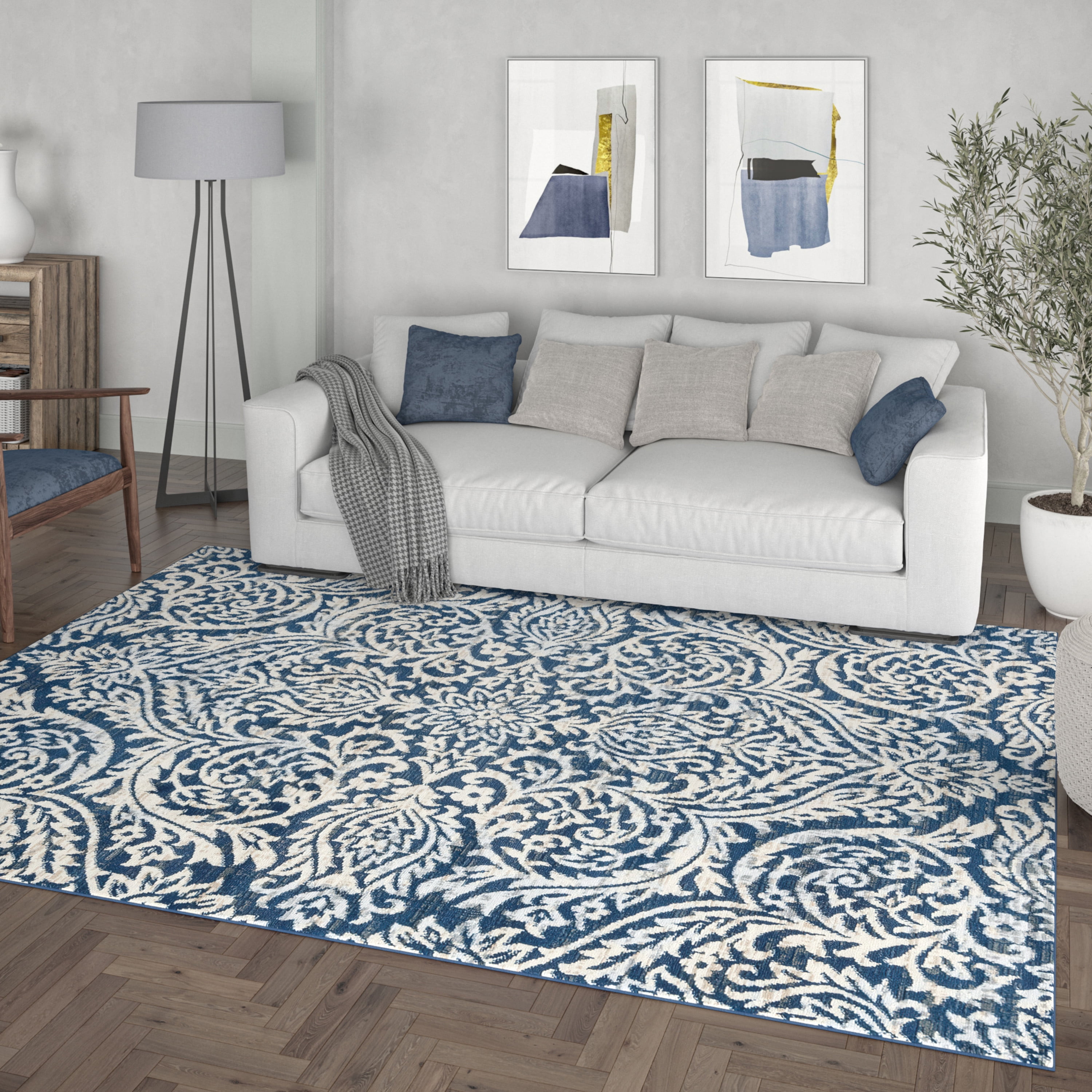 Madison Traditional 5' x 7' Dark Blue Polypropylene Indoor Area Rug