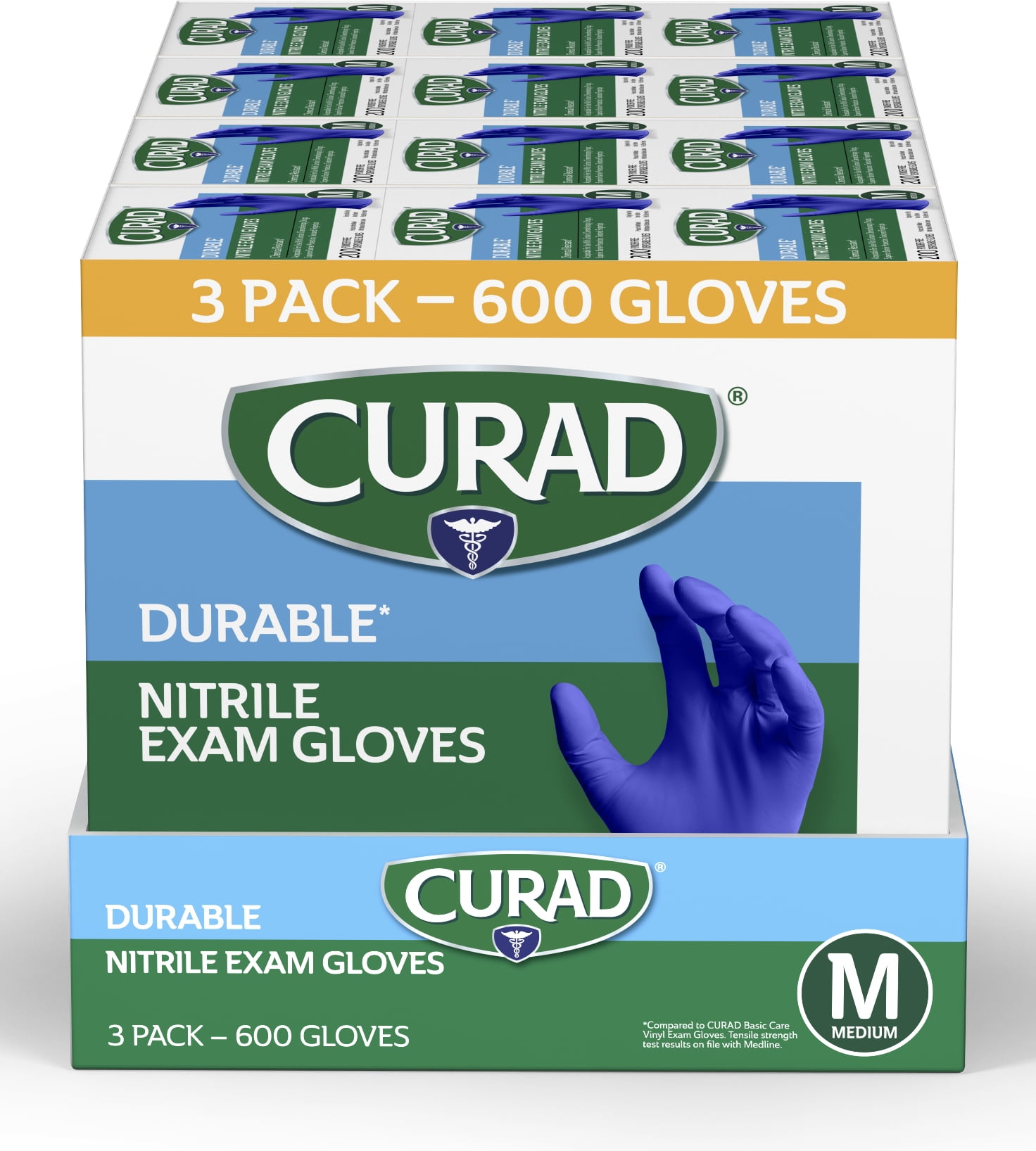 CURAD Nitrile Exam Gloves, Durable, Powder Free, Chemical Resistant, Medium, 600 Count, Color May Vary