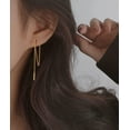 thumbnail image 2 of Solid 925 Sterling Silver Bar Dangle Earrings for Women Minimalist Dangle Earrings Threader Chain, 2 of 13