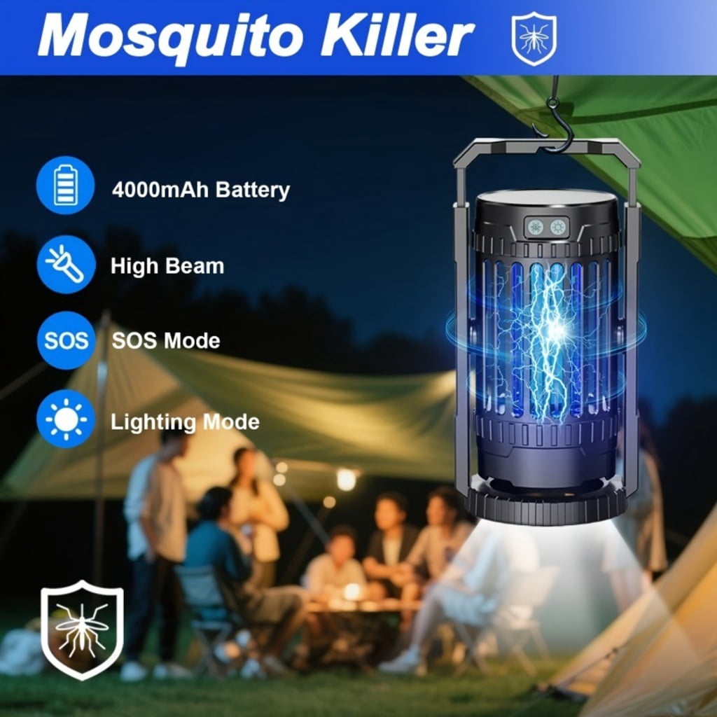2 IN 1 Electric Bug Zapper Outdoor Waterproof, Portable Rechargeable Mosquitoes Killer Lamp, Electric Fly Zapper for Garden, Patio, Backyard, Home Use, Camping