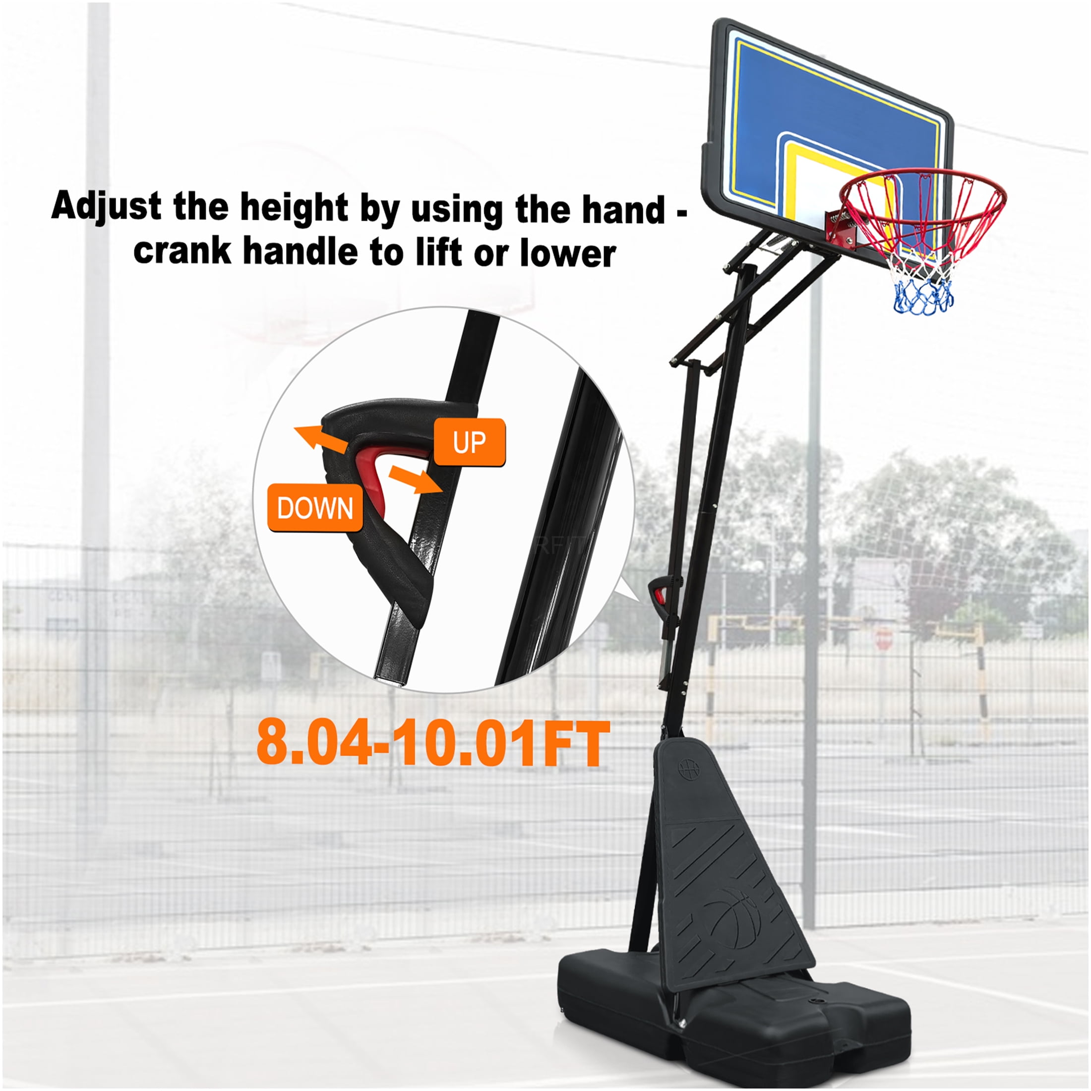 JERFIT Portable Basketball Hoop System with 39" Backboard, Adjustable Height 8-10 ft, Rebound Board, Wheels for Indoor Outdoor Use, Youth & Adults