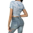 thumbnail image 3 of Kiapeise Women Top, Summer Tie Dyeing Pattern Short Sleeve Outfit, Slim Crop Drawing Straps Deep V-Neck, 3 of 8