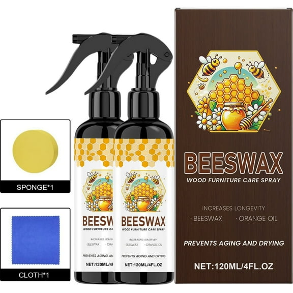 Meottam 2 Pack Natural Beeswax Spray Furniture Polishes, The Micro Molecularized Beewax Care Restorer For Furniture Floor, for Furniture, Floor, Tables, Cabinets (4 fl oz)