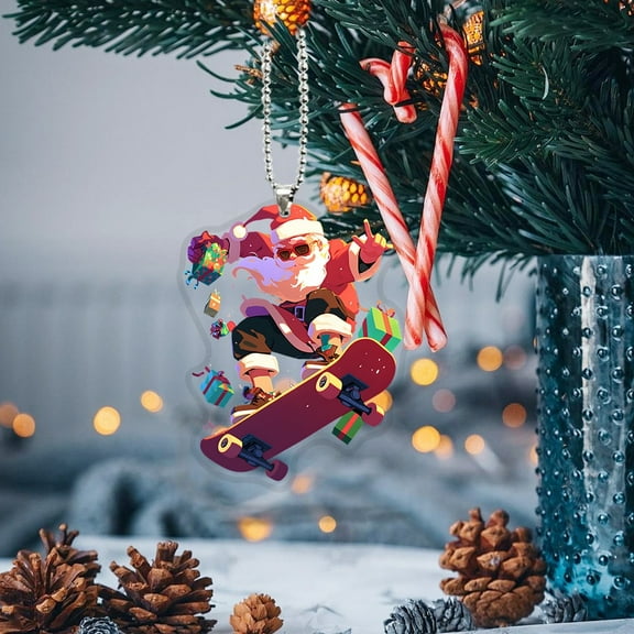 Creative Skateboard Santa Acrylic Christmas Ornament – Personalized Hanging Decoration for Tree, Home, or Gifts, Adds Fun Holiday Vibes