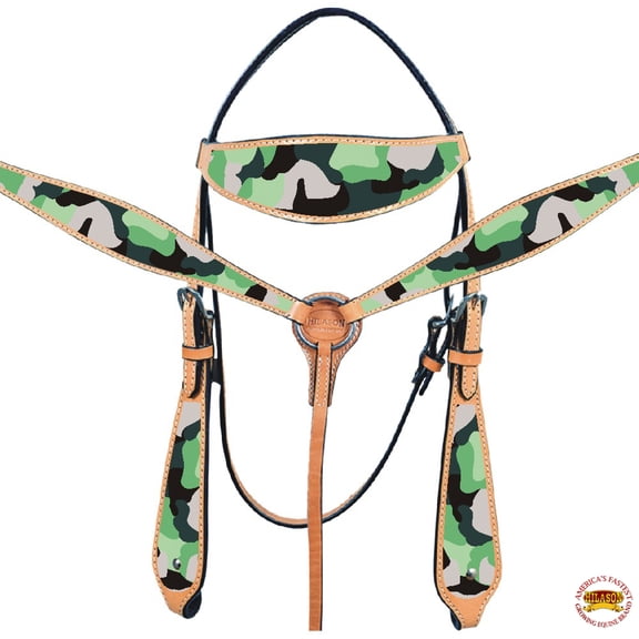 Western Horse Headstall Breast Collar American Leather Hilason camouflage