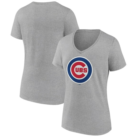 Women's Gray Chicago Cubs Official Logo V-Neck T-Shirt