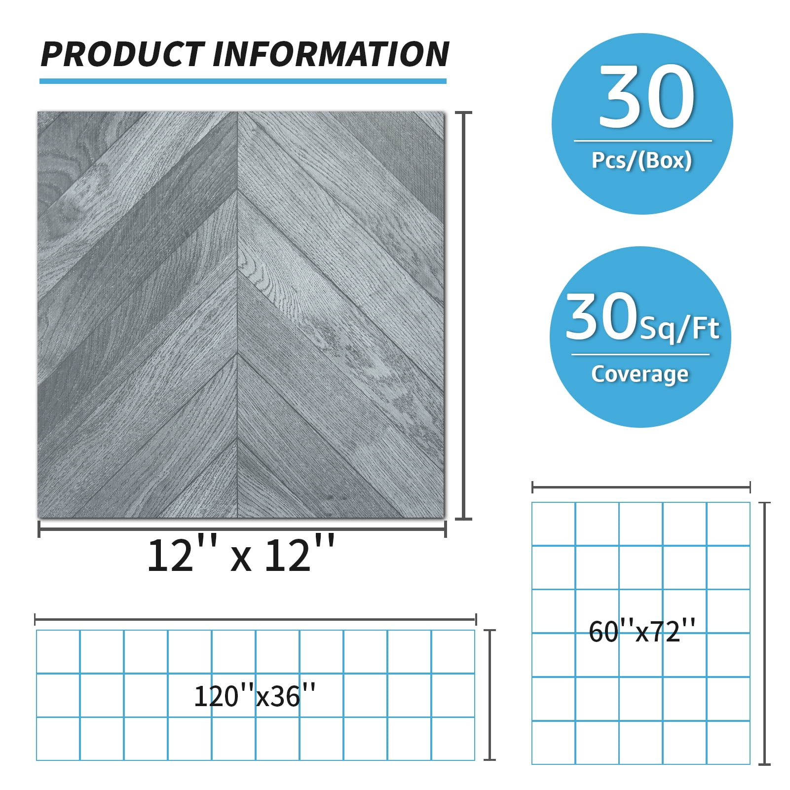Art3d 30 Pcs Peel and Stick Vinyl Floor Tiles, 12" x 12" Self Adhesive Waterproof Wood Flooring Tile for Home Decor,Kitchen,Cover 30 Sq.ft,Grey