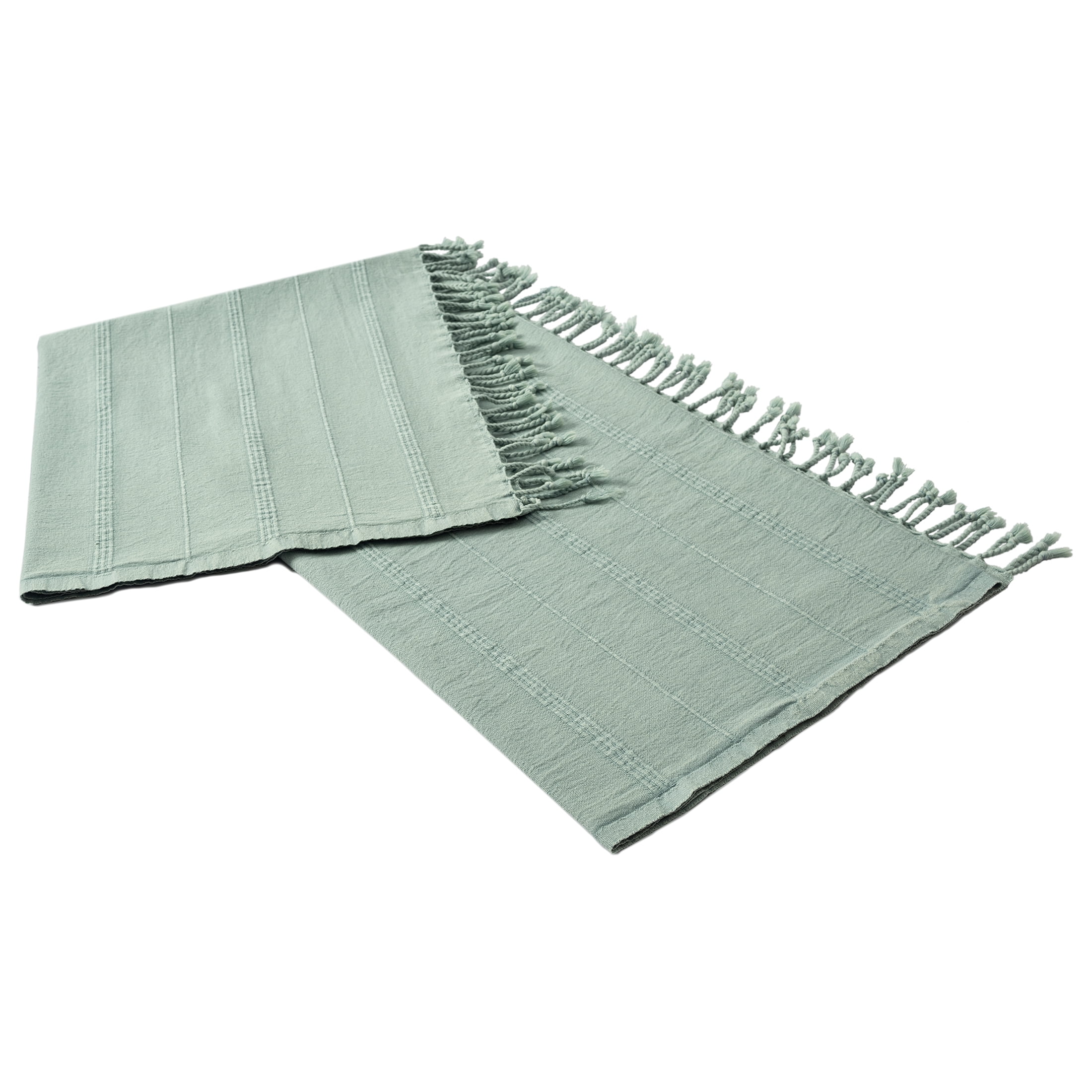 Ox Bay Sarra Aqua Green Striped Fringed Ultra-Soft Turkish Cotton Reversible Throw Blanket, 50" x 60"