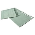 thumbnail image 3 of Ox Bay Sarra Aqua Green Striped Fringed Ultra-Soft Turkish Cotton Reversible Throw Blanket, 50" x 60", 3 of 8