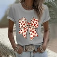thumbnail image 4 of kayannuo Women's Cute Short Sleeve Round Neck Heart Bow Print Top - Casual Regular Fit Holiday Blouse for Going Out Daily Wear Gray M, 4 of 7