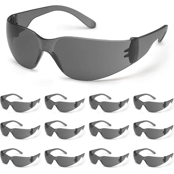 Safety Glasses 12 Pairs – Anti-Scratch Impact-Resistant Eyewear with ANSI Z87.1 Polycarbonate Lenses for Lab, Industrial Work, Carpentry, Shooting Range – Grey