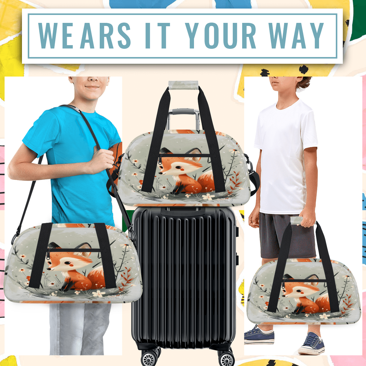 Herdesigns Fox Sports Duffle Bag for Women & Men, Animals Gym Bag Dance Bag Overnight Bag Carry On Weekender Travel Bag