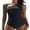 Black, variant on Charmo One Shoulder One Piece Swimsuits for Womens Ribbed Scalloped Bathing Suits Modest Tummy Control Keyhole Swimwear