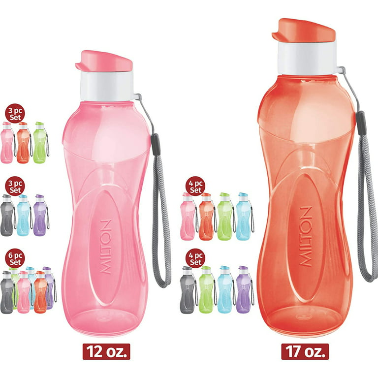 MILTON 6-Pc Reusable Water Bottles Bulk Pack 12 Oz Plastic Bottles with  Caps, Pink 