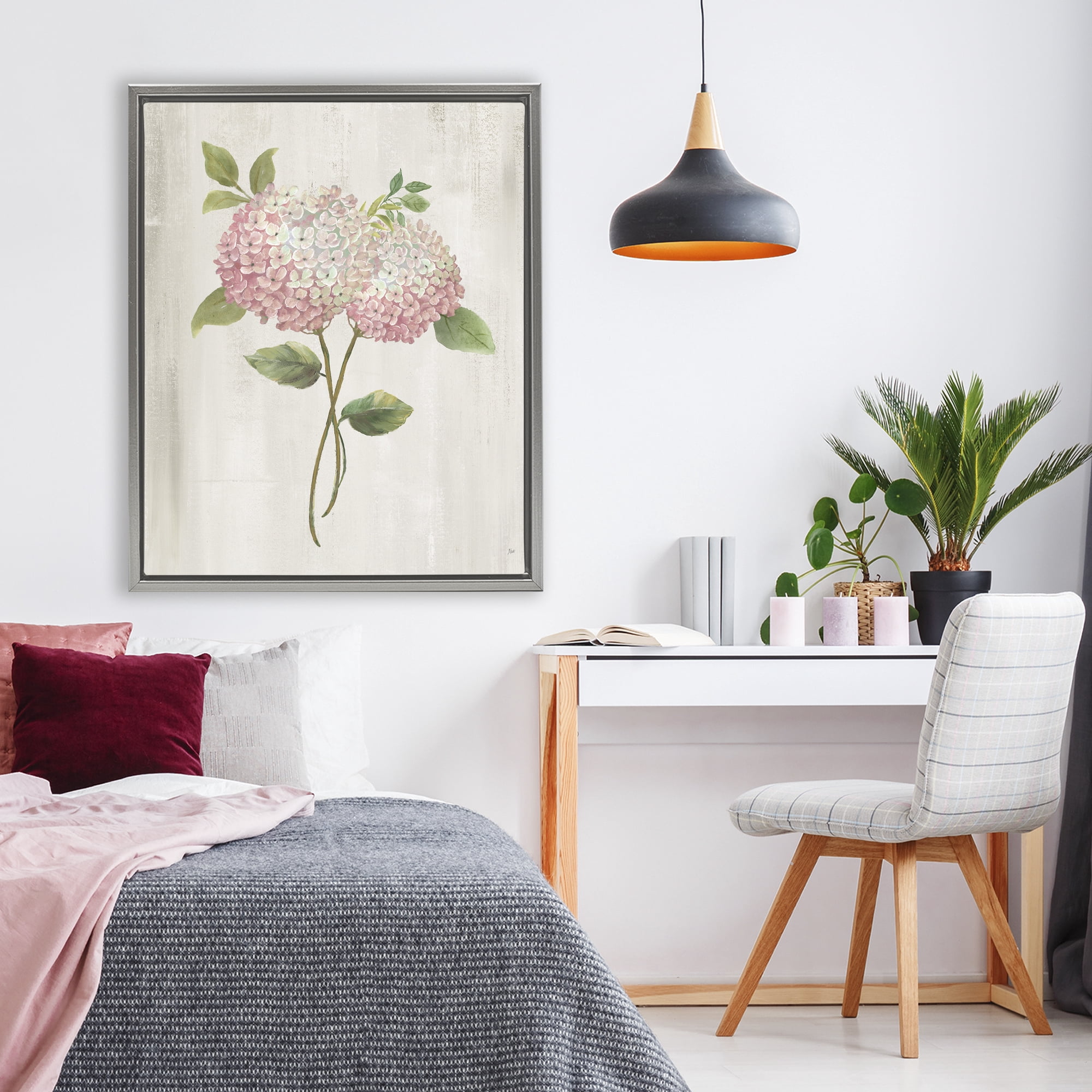 Stupell Industries Vintage Pink Hydrangea Gray Framed Floater Canvas Wall Art, design by Nan