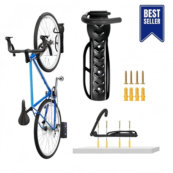 Heavy Duty Bike Wall Mount Rack - Adjustable Bike Hooks for Garage Storage, Space-Saving Bicycle Hanger and Holder for Garage Organization