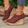 thumbnail image 2 of Women's Wedge Heel Platform Dress Shoes Fashion Studded Faux Leather Slip On Cork Low Top Ankle Boots Red Size 9, 2 of 8