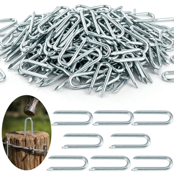 Topboutique Steel Wire Fencing Staples 200 Pcs Fence Staple U-Shaped Fasteners Nails Galvanized Fasteners Nails for Wire Mesh and Fixing Wooden Fence Chicken Wire Staple