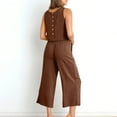 thumbnail image 4 of Caywon Women Sleeveless Round Neck Tunic Blouse and Flowy Pocket Pants 2 Piece Set Casual Coordinates Comfortable Wide Leg Trousers Outfit Brown XXL, 4 of 5