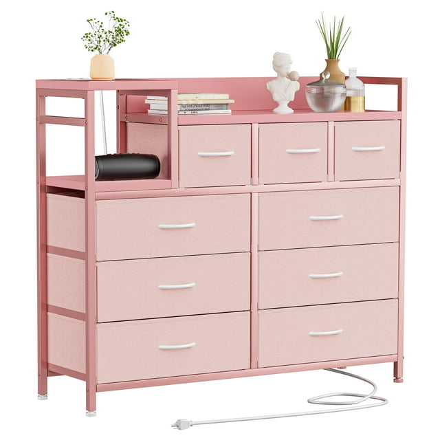 9 Tiroirs de Commode Meuble TV avec Support de Charge Commode en Tissu pour Entrée Placard Salon Couloir Chambre