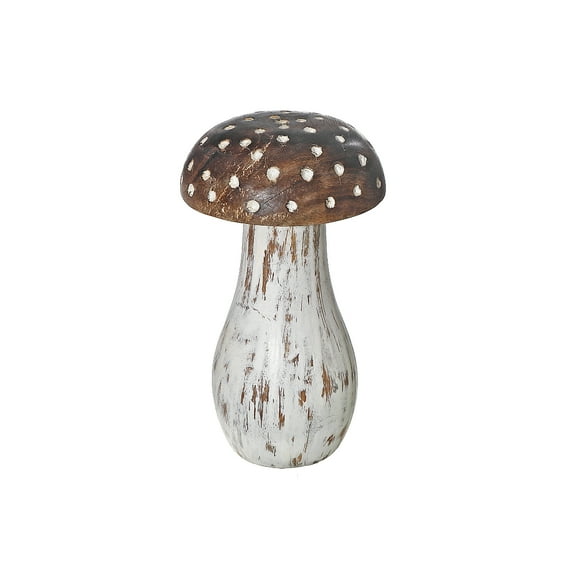 Masion Concepts Mango Wooden White Polka Dots Decor Mushroom Small ,Multi,Wood, 4 L x 4 W x 7 H