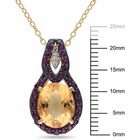 2-5/8 Carat T.G.W. Citrine and Rhodolite with Diamond-Accent Yellow Rhodium-Plated Sterling Silver Teardrop Pendant, 18