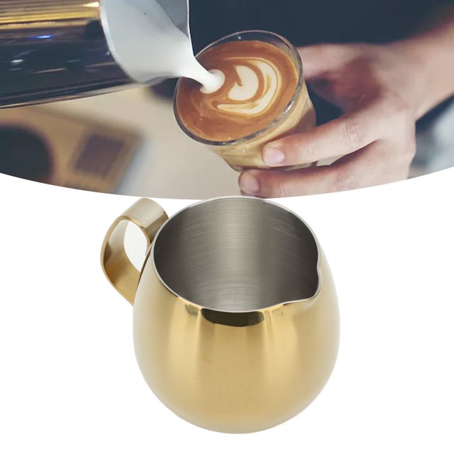 Milk Frothing Pitcher, 304 Stainless Steel Milk Frothing Pitcher Stylish Golden Coffee Milk Cup For Making Coffee Latte Art