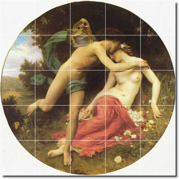 Ceramic Tile Mural-William Bouguereau Mythology Kitchen Tile Mural 9. 40" w x 40" h using (25) 8 x 8 ceramic tiles