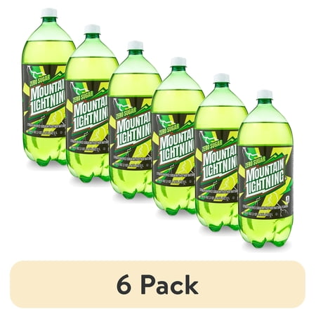 (6 pack) Great Value Mountain Lightning Zero Sugar Citrus Soda Pop, 2 Liter