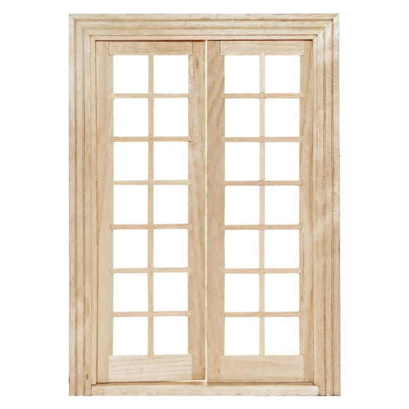 Wooden Dollhouse Door - 1:12 Scale Miniature Double Door for DIY Dollhouse Renovation Birch Wood, Perfect for Pretend Play, 7.7 x 5.3 x 0.5 inches