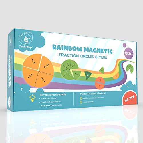 Math Manipulatives Magnets for Elementary School Reusable and Laminated Paradise Edu 132 Pieces Magnetic Rainbow Fraction Tiles Strips Bars and Circles Magnetic Learning Resources for Kids