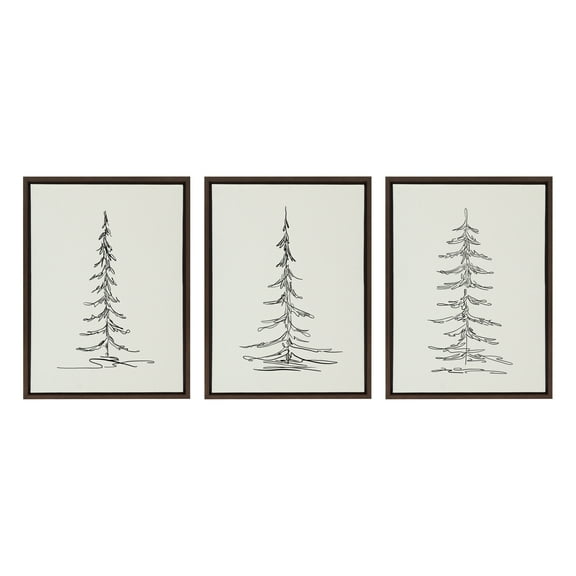 Kate and Laurel Sylvie Minimalist Evergreen Trees Framed Canvas Wall Art Set by The Creative Bunch Studio, 3 Piece 18x24 Brown, Modern Minimal Tree Line Wall Art Set