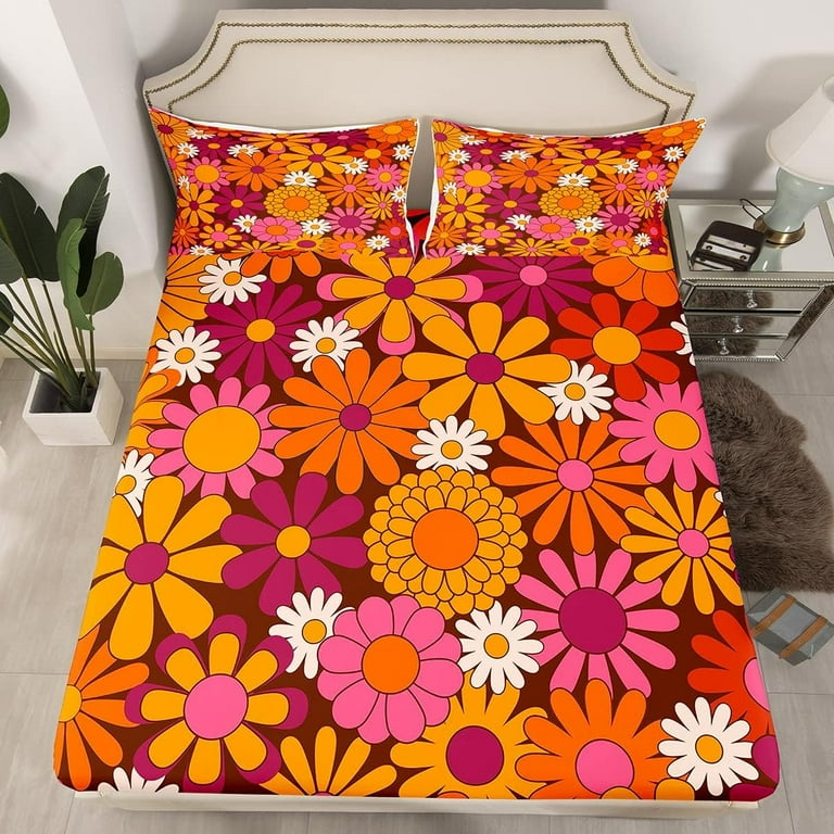 YST Groovy Floral Sheet Pillowcase Sets for Girls Retro Flower