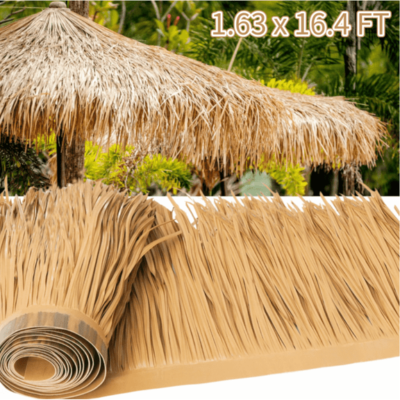 Ymokee 1.63 x 16.4 FT Artificial Palm Thatch Roll, Multi Use Straw Roof Decoration Palm Thatch Runner Roll Fake Carpet for Hut Bar Garden