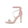 thumbnail image 6 of BLISSFUL STEP Women's Shoes Stiletto High Heel Ankle Wrap Tie Open Toe Faux Suede Sandals Light Pink 10, 6 of 8