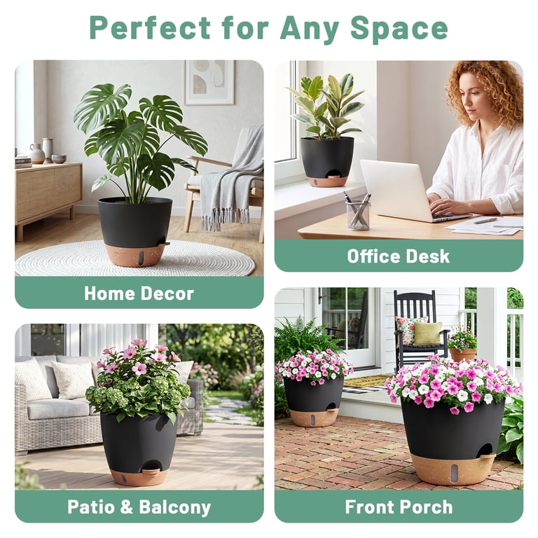 Xueyu Self-Watering Plant Pots, 3-Pack, Black photo 4