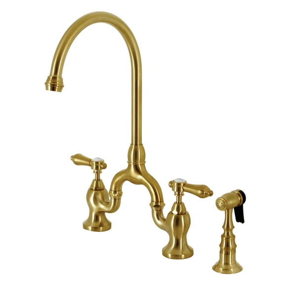 Kingston Brass KS7797BALBS Heirloom Two-Handle 3-Hole Deck Mount Bridge Kitchen Faucet with Brass Side Sprayer in Brushed Brass
