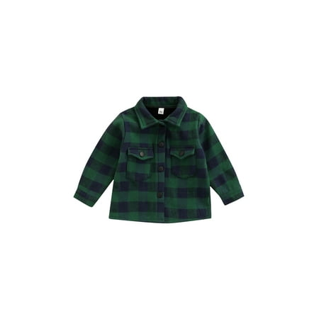 

TheFound Toddler Baby Boy Girl Plaids Shirt Coat Long Sleeve Lapel Snap Button Down Jacket Tops Fall Winter Clothes