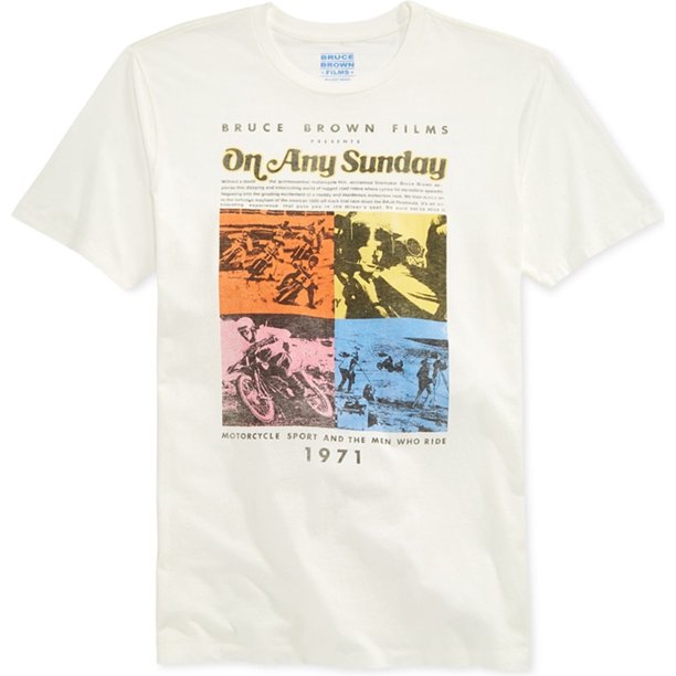 Camiseta gráfica para hombre Lucky Brand diseño de motocicleta color blanco roto pequeña