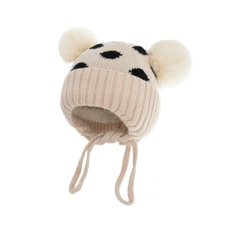 

Dadaria Baby Girl Hats 0-1Years Toddler Baby Warm Knitted Hat - Winter Kids Dot Double Ball Lace Children s Plus Cashmere Warm Knitted Hat Khaki Boys Girls