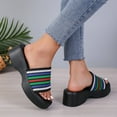 thumbnail image 3 of BERANMEY Knit Platform Slippers Women's Platform Wedge Sandals Comfort Square Open Toe Mules Classic Slip On Slippers Casual Slides for Women Single Band Flatform Slide, 3 of 7