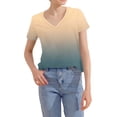 thumbnail image 7 of Zwiiyzr Women's T-Shirt Gradient Print Short Sleeved V-Neck Blouse Khaki (S), 7 of 7