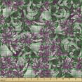 thumbnail image 2 of Ambesonne Skull Fabric by the Yard, Smiling Skeletons Flowers Art, 1 Yard, Purple Dark Sepia and Grey, 2 of 5