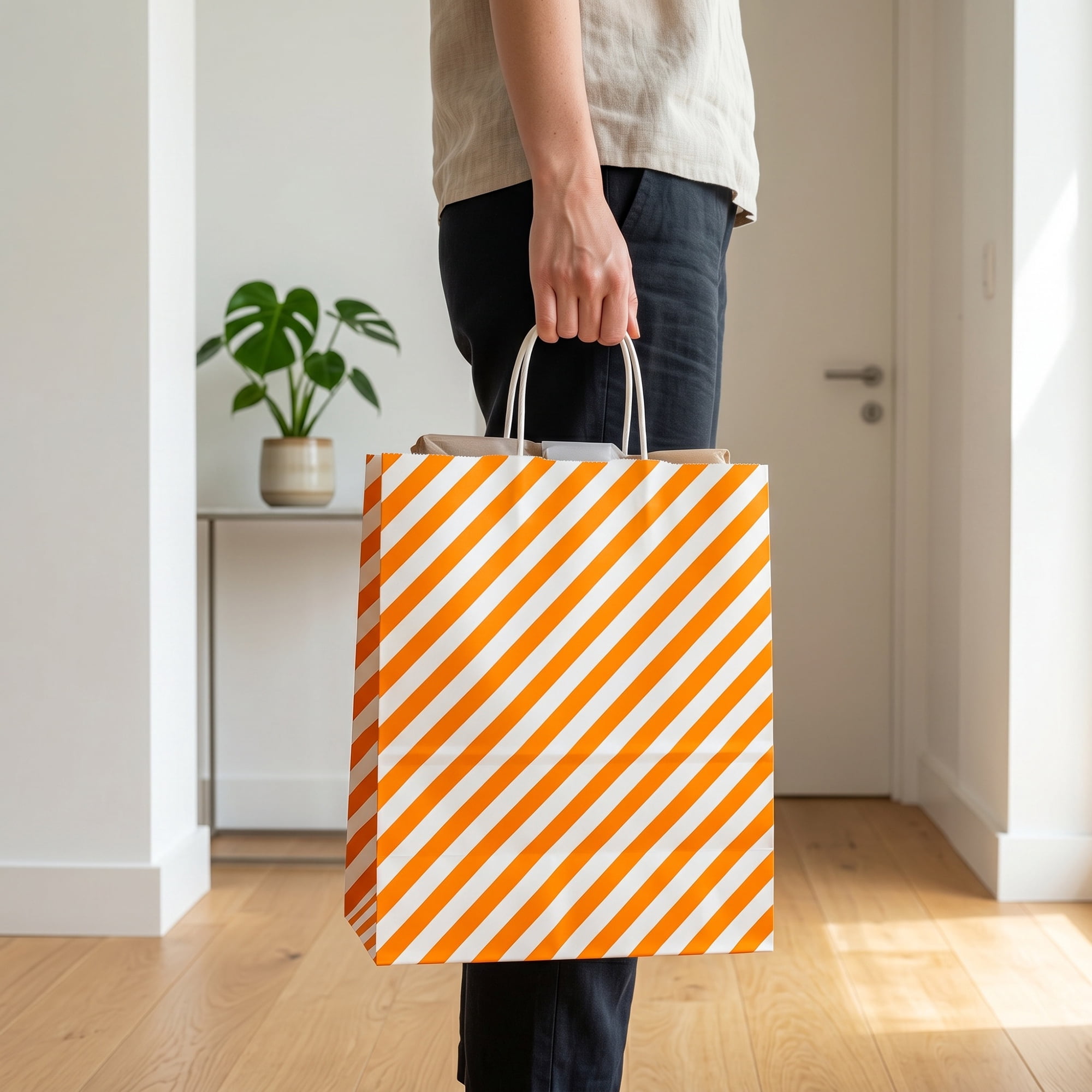 Unique Bargains 6Pcs Diagonal-stripe Gift Bag with Handles Orange 8.7" x 4.3" x 10.6"