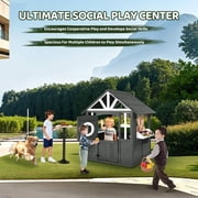 Ktaxon Wooden Outdoor Playhouse Lemonade Stand w/ Split Door, Pretend BBQ Grill Set, 50pcs Accessories, Ages 3-8, Gray