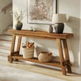 thumbnail image 5 of Finmind Solid Wood Console Table, 63-Inch Long Farmhouse Style Double-Layer Hall Table, Sofa Table with Shelf Behind the Couch, Suitable for Living Room, Foyer, Entryway, Brown, 5 of 8