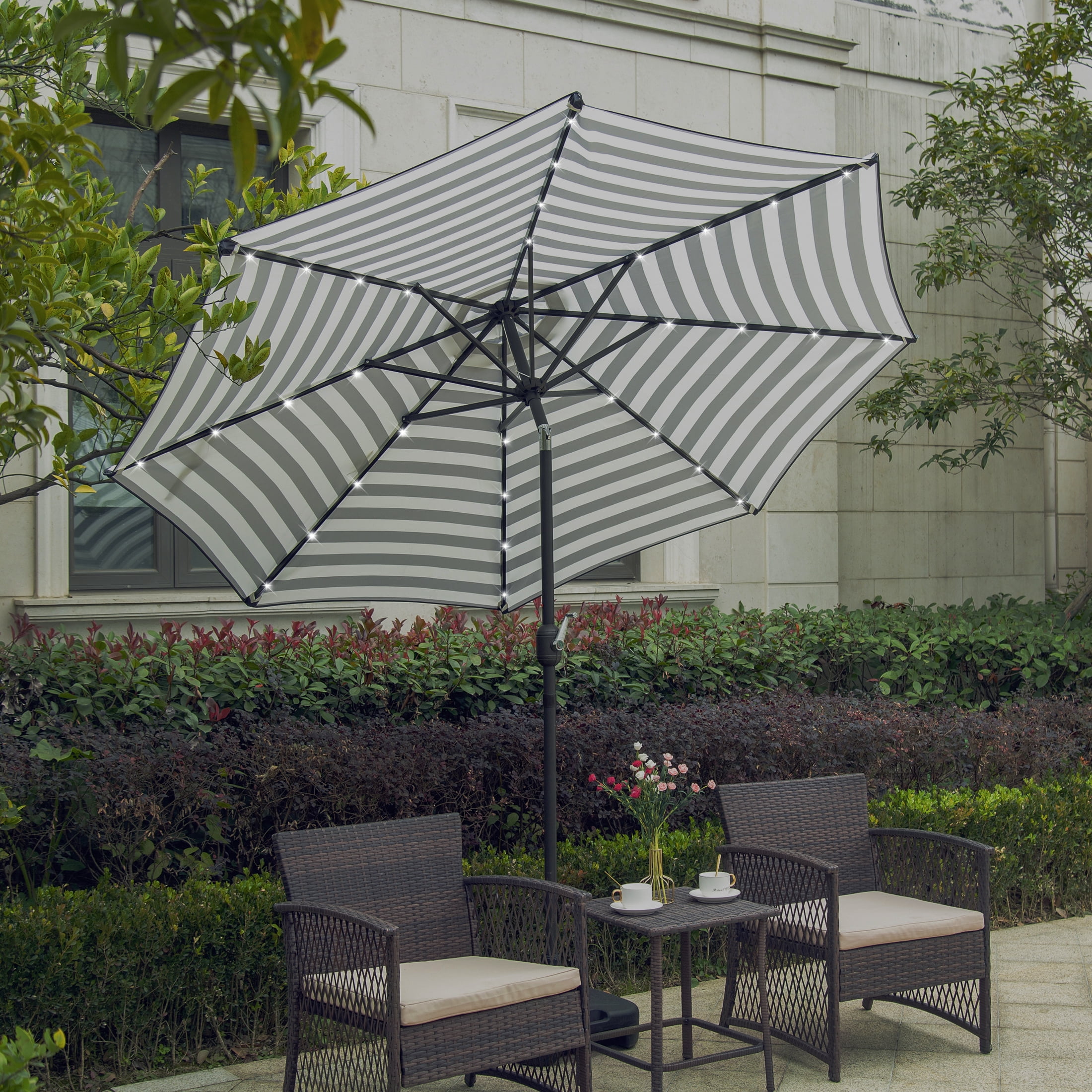 Black & White Stripe for sale online Blissun 9' Outdoor Aluminum Patio Umbrella with Push Button Tilt 